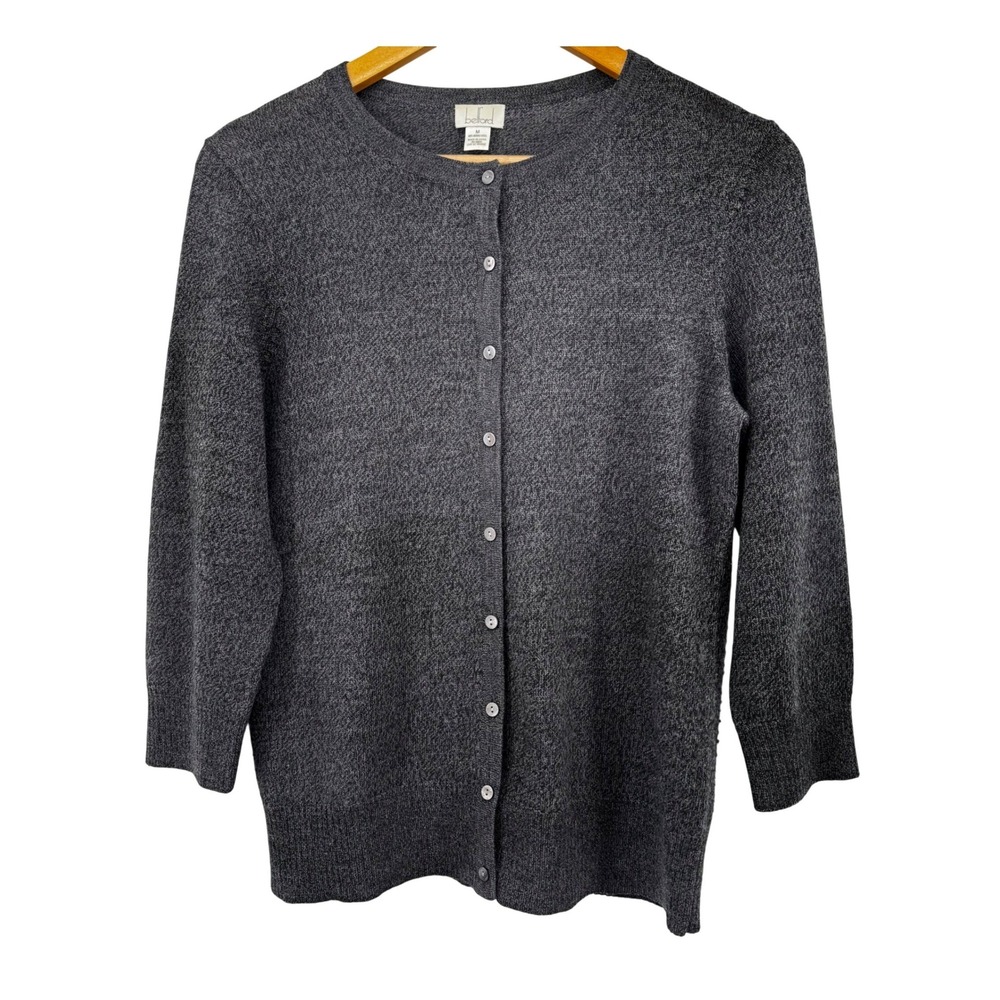 Belford Womens Charcoal Gray 100% Merino Wool Button Front Cardigan Sweater M